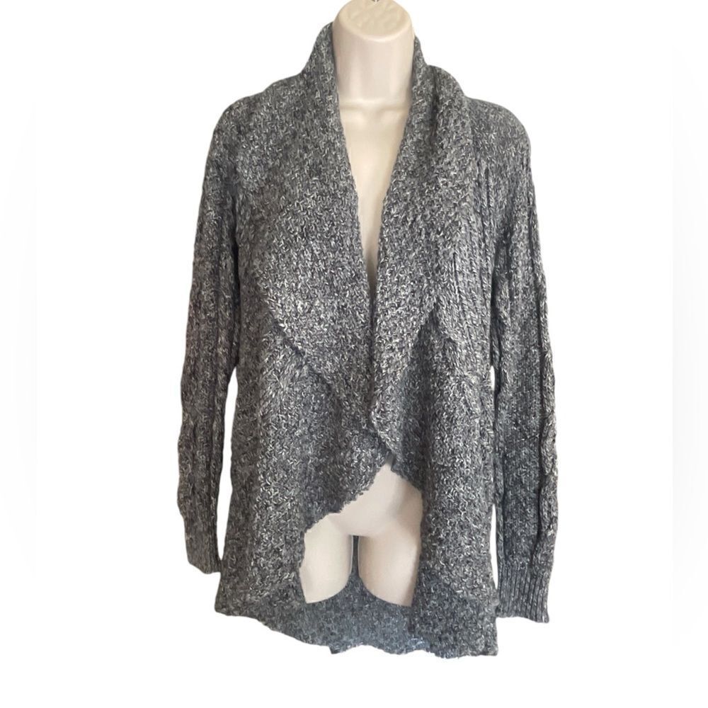 Chaus Open Front Cardigan Sweater Gray/White